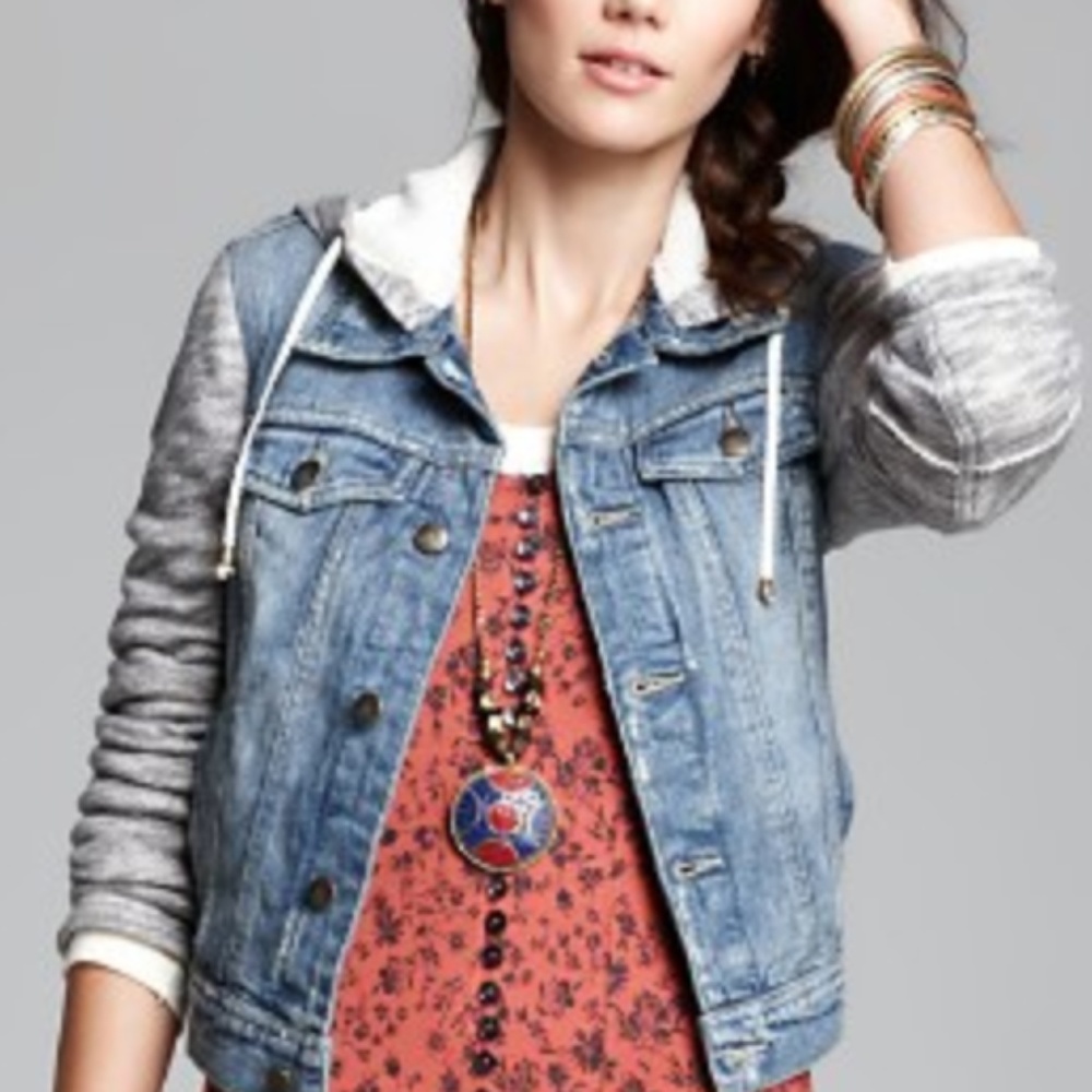 Free People Denim & Knit Hooded Jacke
